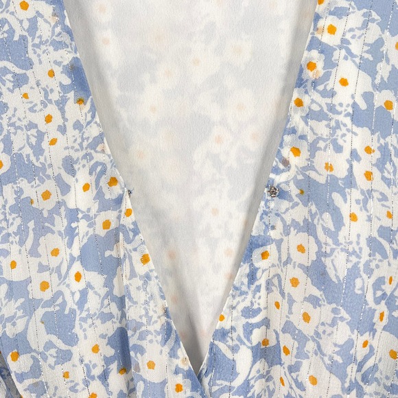 SAYLOR Marina Mini Dress Womens XS Floral Sky Printed Ruffle Ruched Flutter - Picture 10 of 16